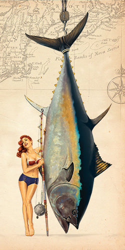 Vintage Pin Up Girl Art “Big Fish Pinups” Fishing Art Colab by